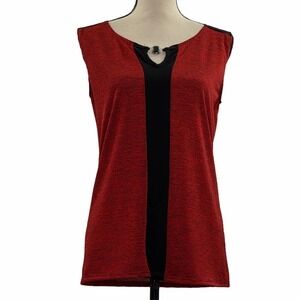 Jm Fleurette Red Black Sleeveless Blouse Large